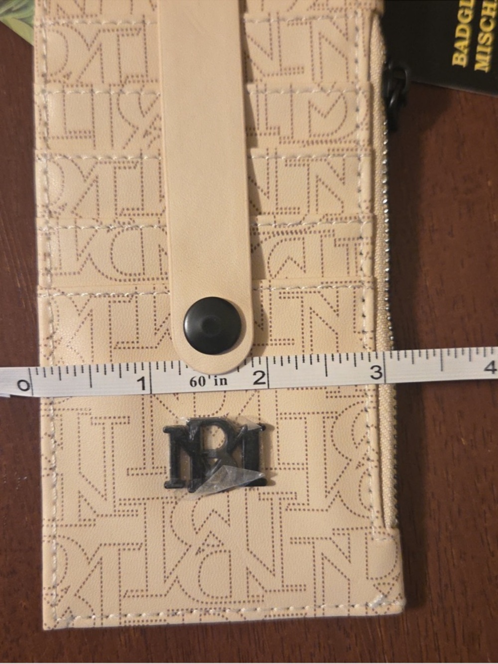 Bagley Mischka Cream Logo Card Holder with Snap Strap and Metal Emblem - Picture 7 of 7